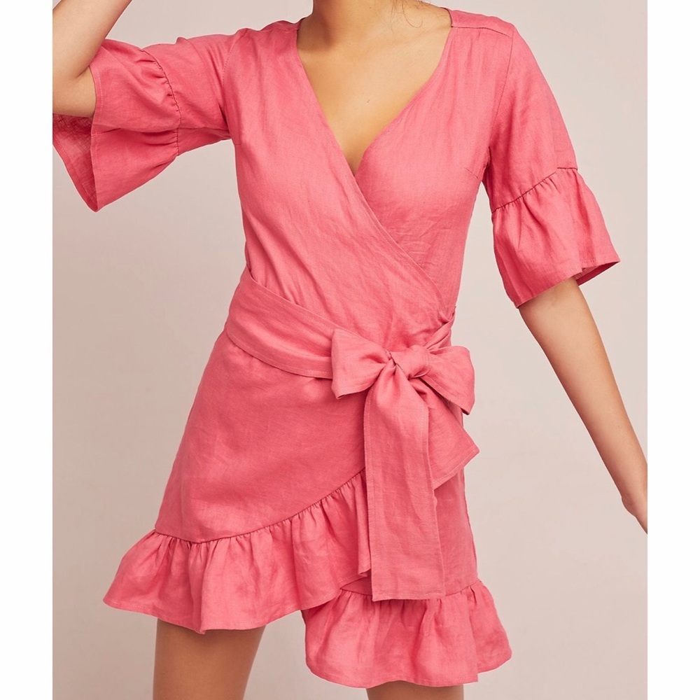 Anthropologie 4our dreamers linen wrap style dress